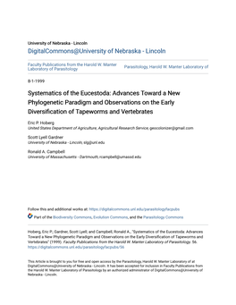 Systematics of the Eucestoda: Advances Toward a New Phylogenetic Paradigm and Observations on the Early Diversification of Apewormst and Vertebrates