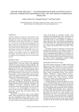“Please Pass the Salt” – an Ethnoarchaeological Study of Salt and Salt Fermented Fish Production, Use and Trade in Northeast Thailand
