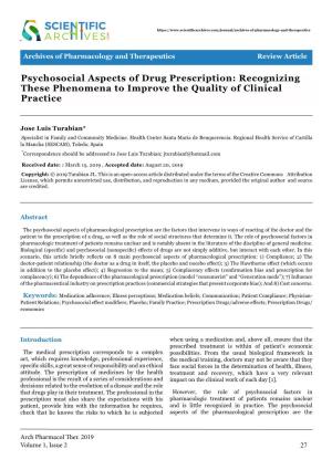 Psychosocial Aspects of Drug Prescription: Recognizing These Phenomena to Improve the Quality of Clinical Practice