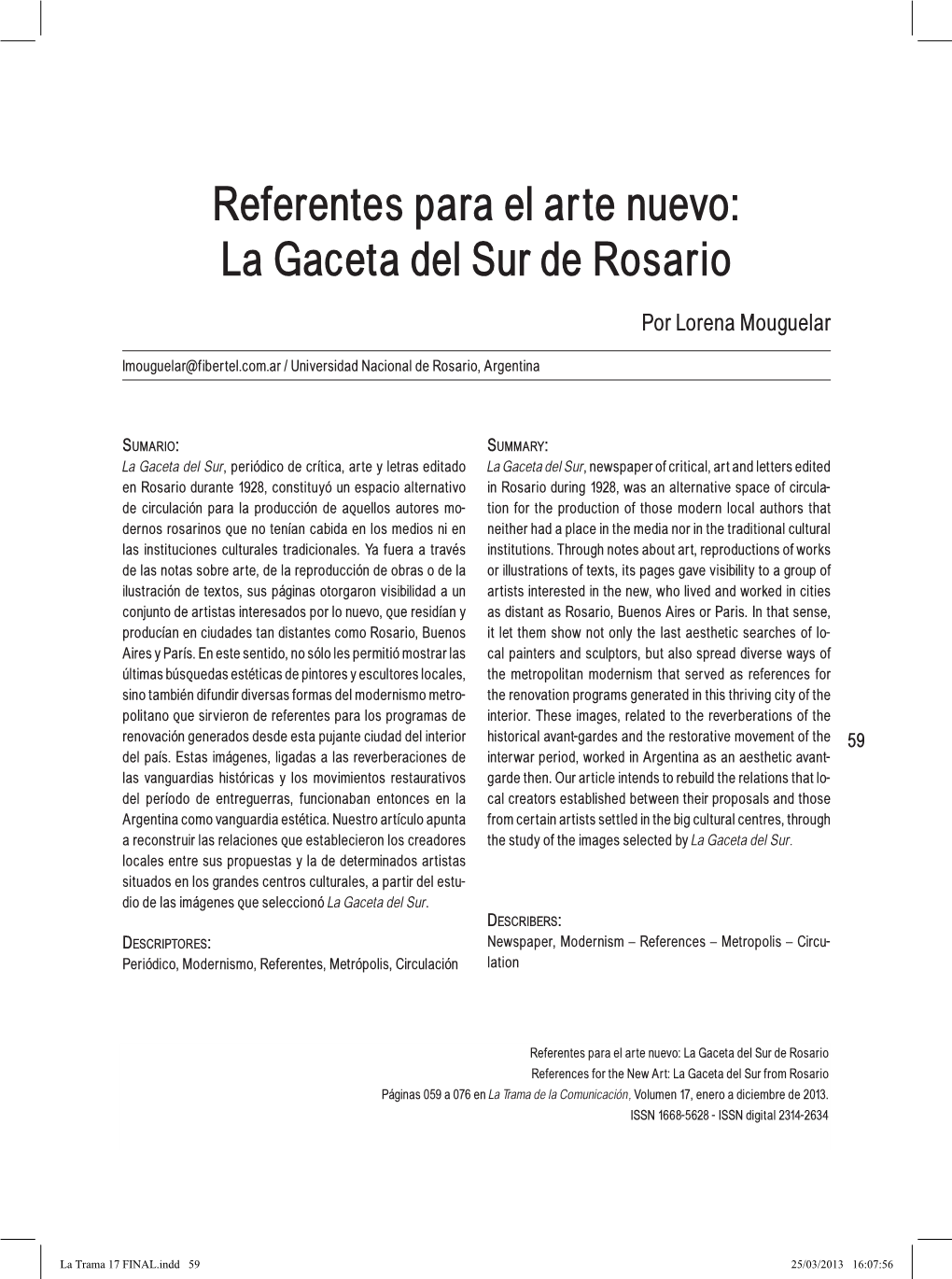 Referentes Para El Arte Nuevo: La Gaceta Del Sur De Rosario