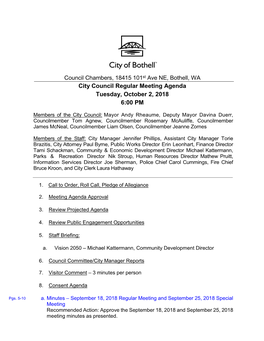 City Council Regular Meeting Agenda Tuesday, October 2, 2018 6:00 PM