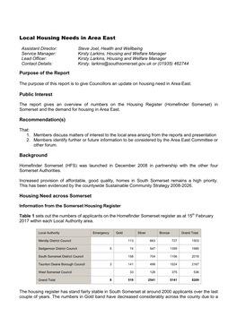 Local Housing Needs in Area East PDF 70 KB