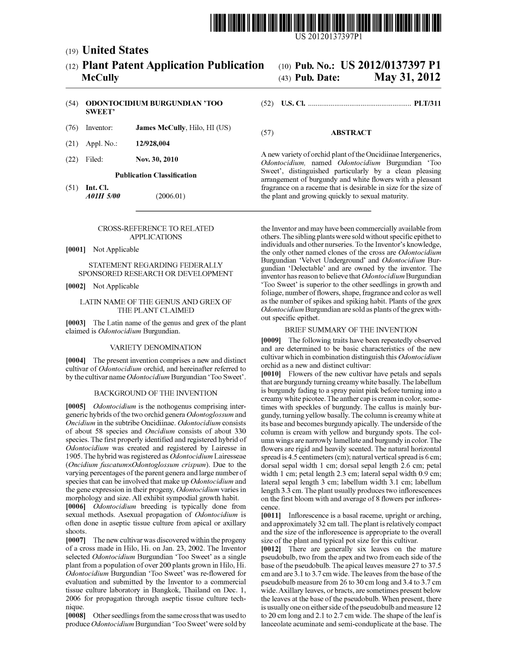 (12) Plant Patent Application Publication (10) Pub