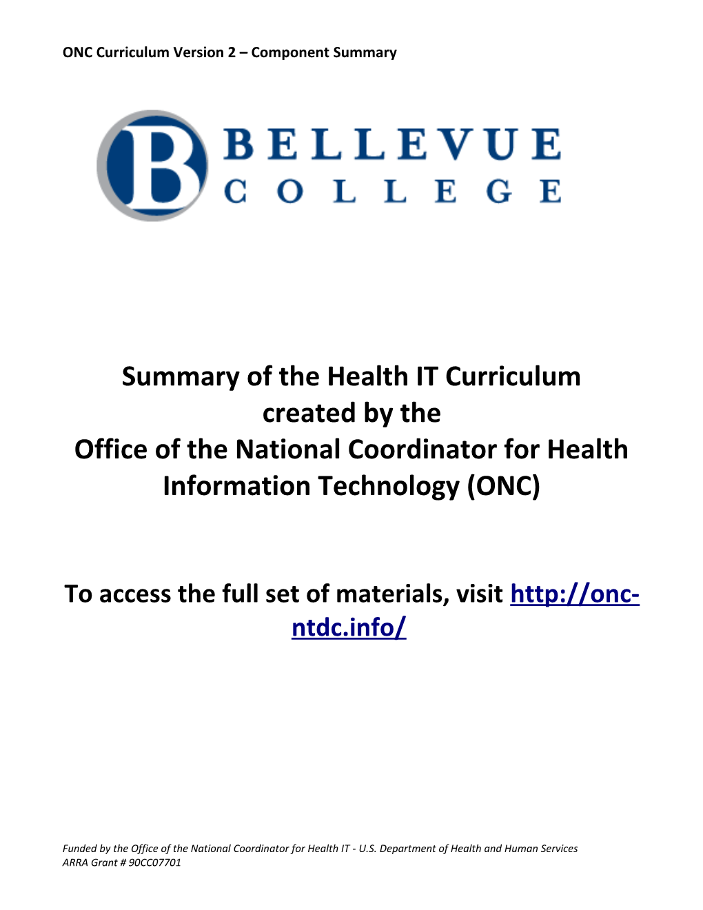 ONC Curriculum Version 2 Component Summary