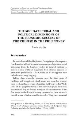 The Socio-Cultural and Political Dimensions of the Economic Success of the Chinese in the Philippines*