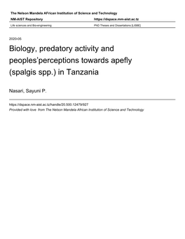 Biology, Predatory Activity and Peoples'perceptions Towards Apefly
