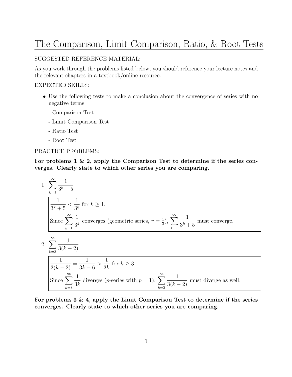 The Comparison Limit Comparison Ratio And Root Tests Docslib