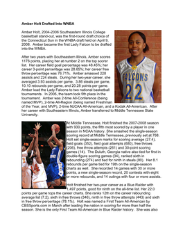 Amber Holt Drafted Into WNBA Amber Holt, 2004-2006 Southeastern