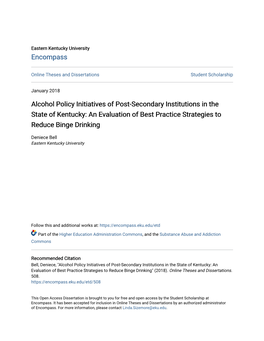 Alcohol Policy Initiatives of Post-Secondary Institutions in the State of Kentucky: an Evaluation of Best Practice Strategies to Reduce Binge Drinking