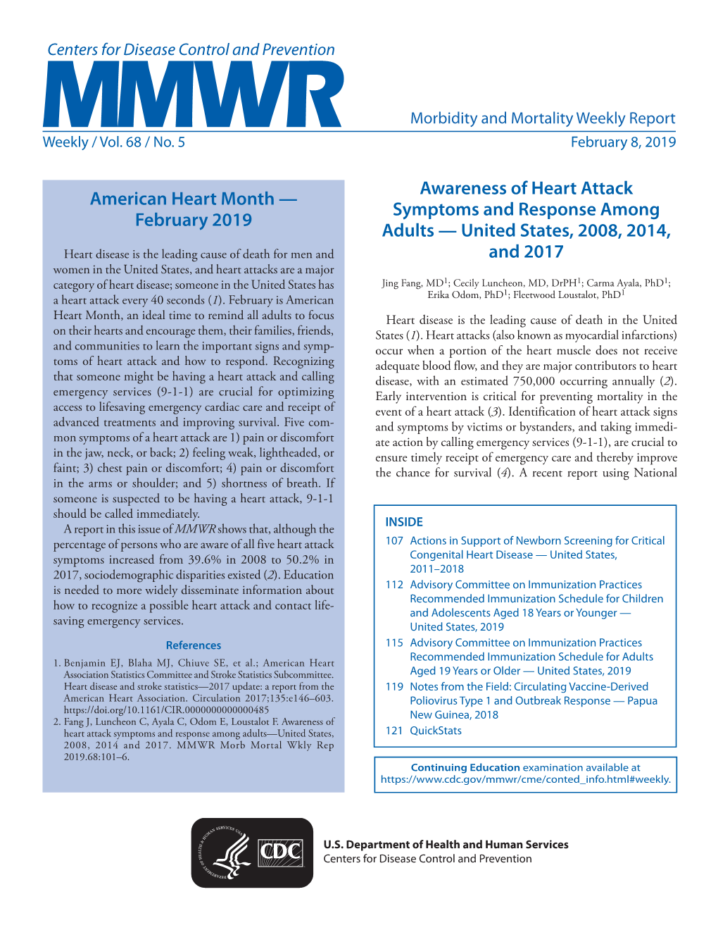 Morbidity and Mortality Weekly Report, Volume 68, Issue Number 5