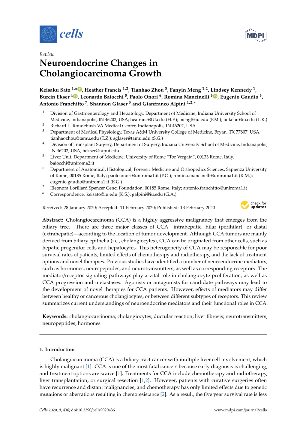 Neuroendocrine Changes in Cholangiocarcinoma Growth