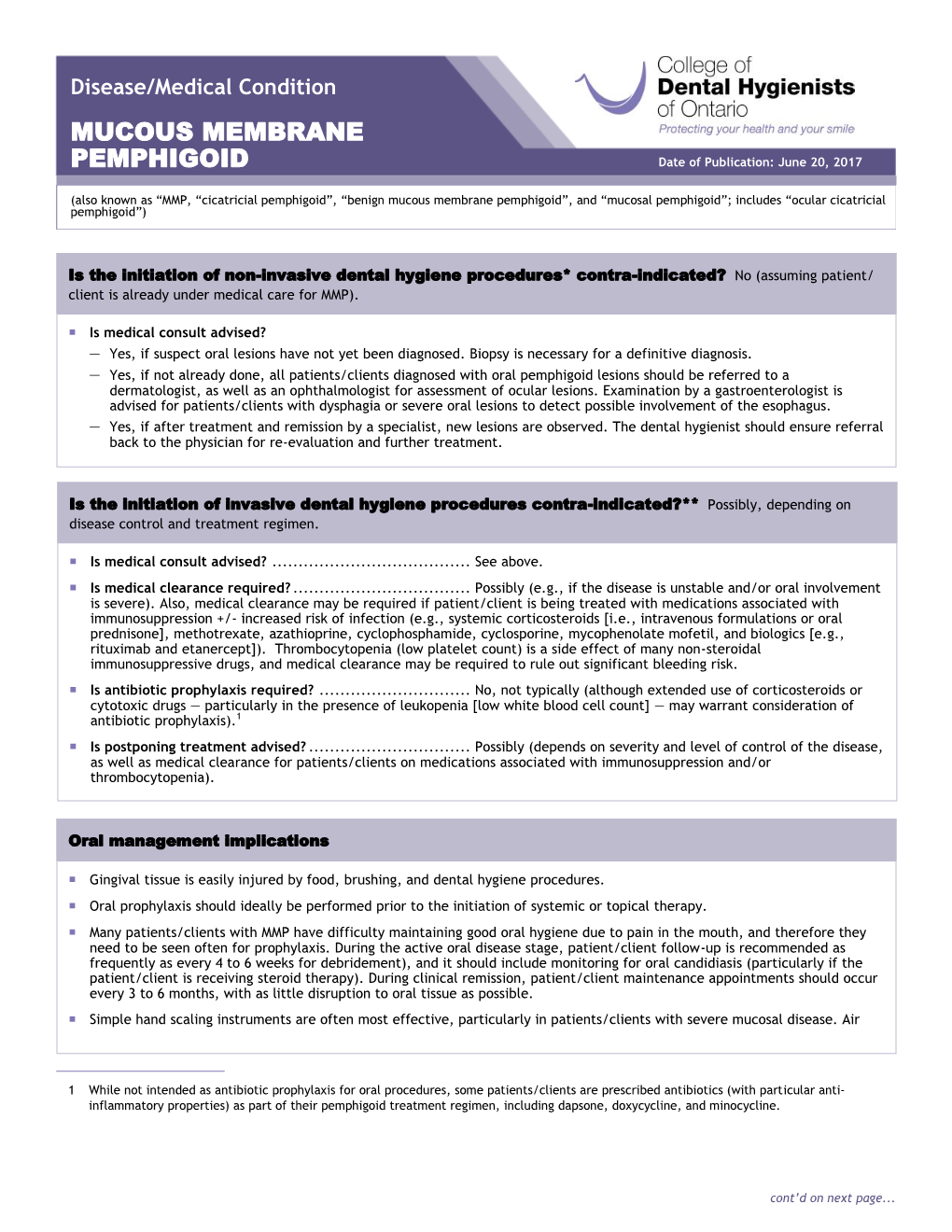 MUCOUS MEMBRANE PEMPHIGOID Date of Publication: June 20, 2017