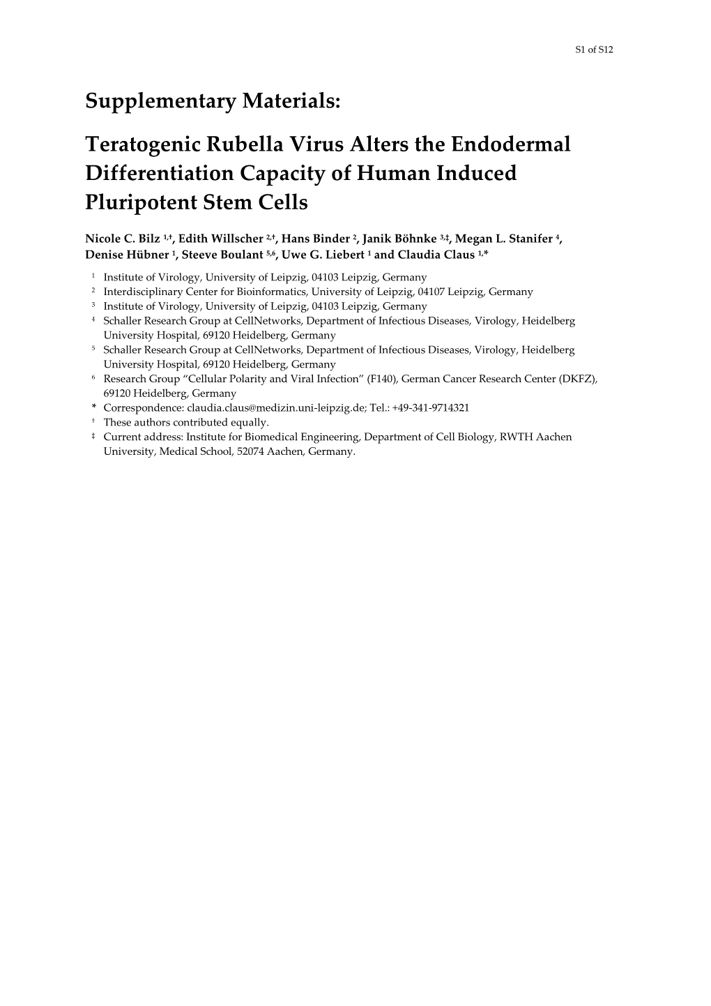 Teratogenic Rubella Virus Alters the Endodermal Differentiation Capacity of Human Induced Pluripotent Stem Cells