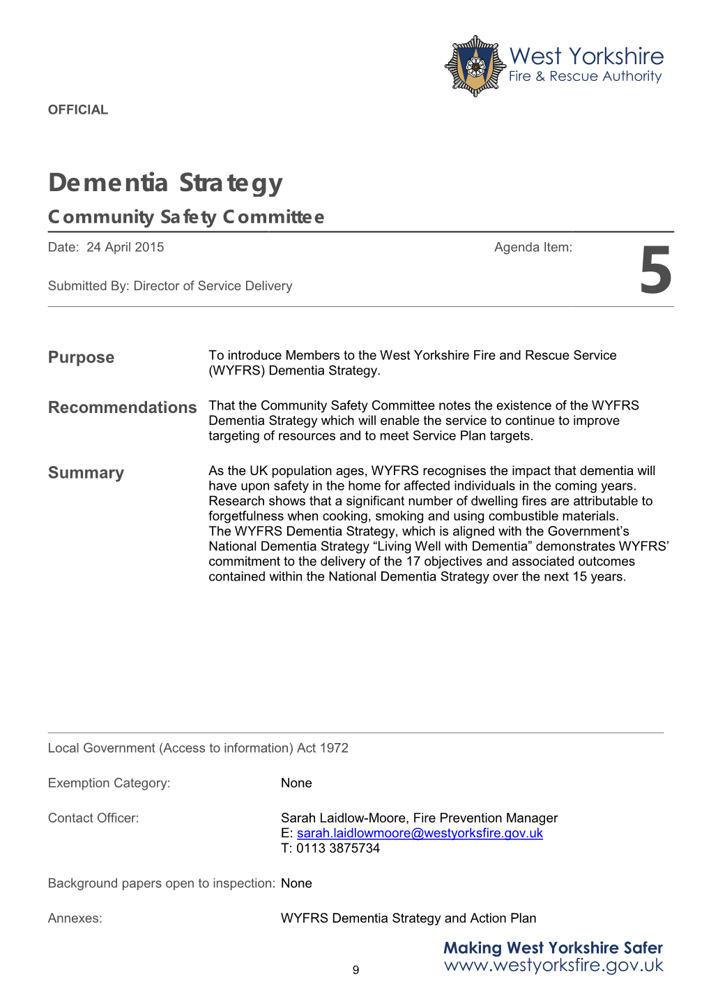 Dementia Strategy Community Safety Committee