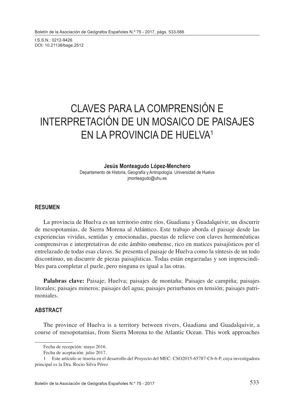 Claves Para La Comprensión E Interpretación De Un Mosaico De Paisajes En La Provincia De Huelva1