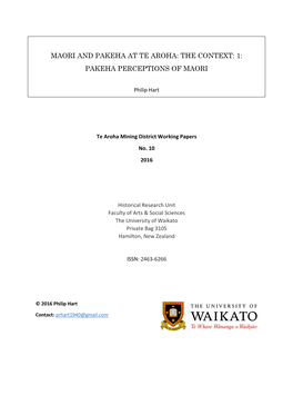 Maori and Pakeha at Te Aroha: the Context: 1: Pakeha Perceptions of Maori