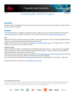Contacting Dbx Technical Support