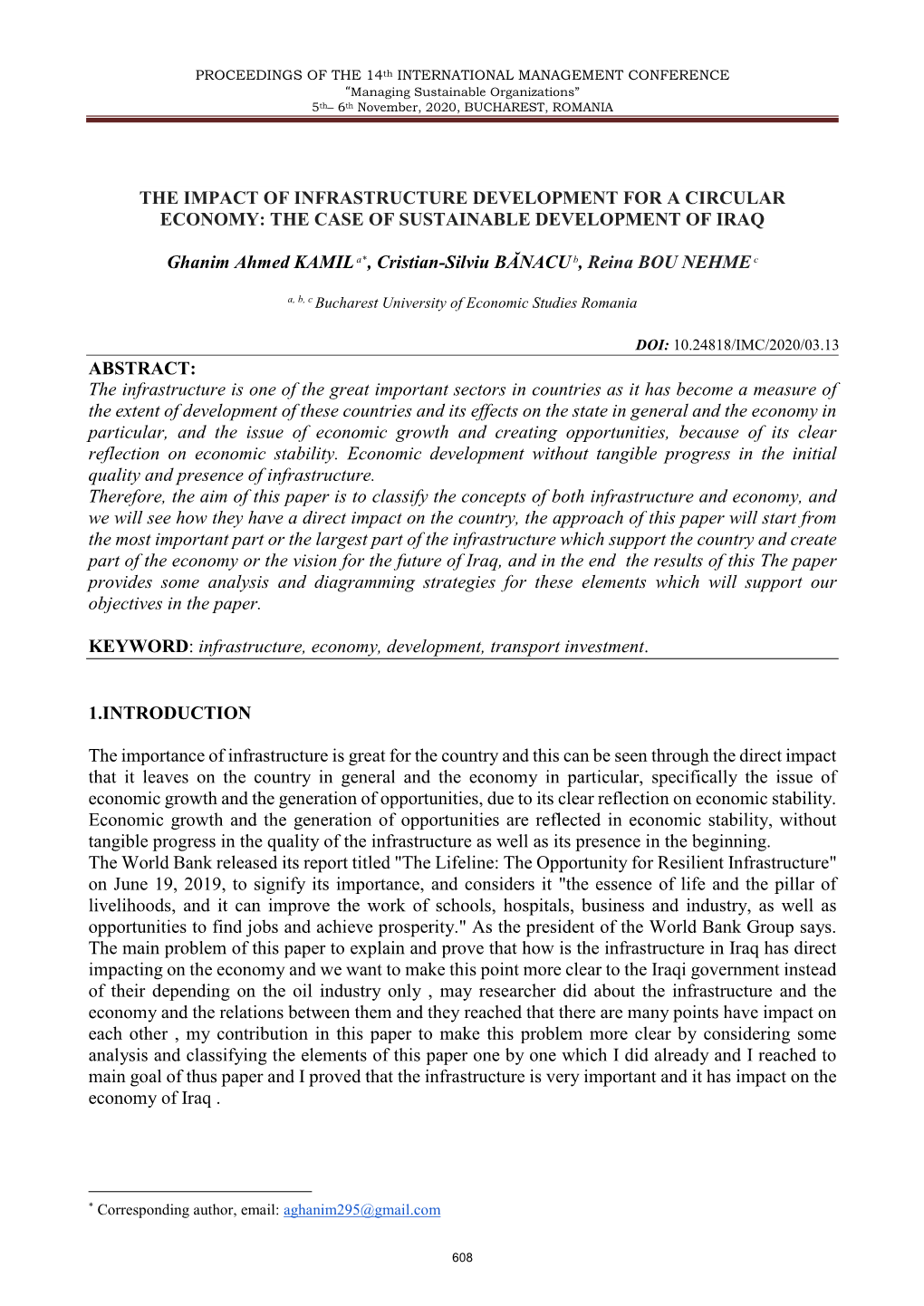 The Impact of Infrastructure Development for a Circular Economy: the Case of Sustainable Development of Iraq