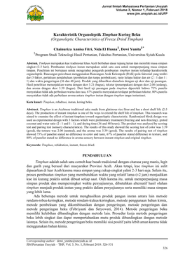 Karakteristik Organoleptik Timphan Kering Beku (Organoleptic Characteristics of Freeze Dried Timphan)