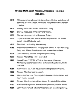African American United Methodist Timeline