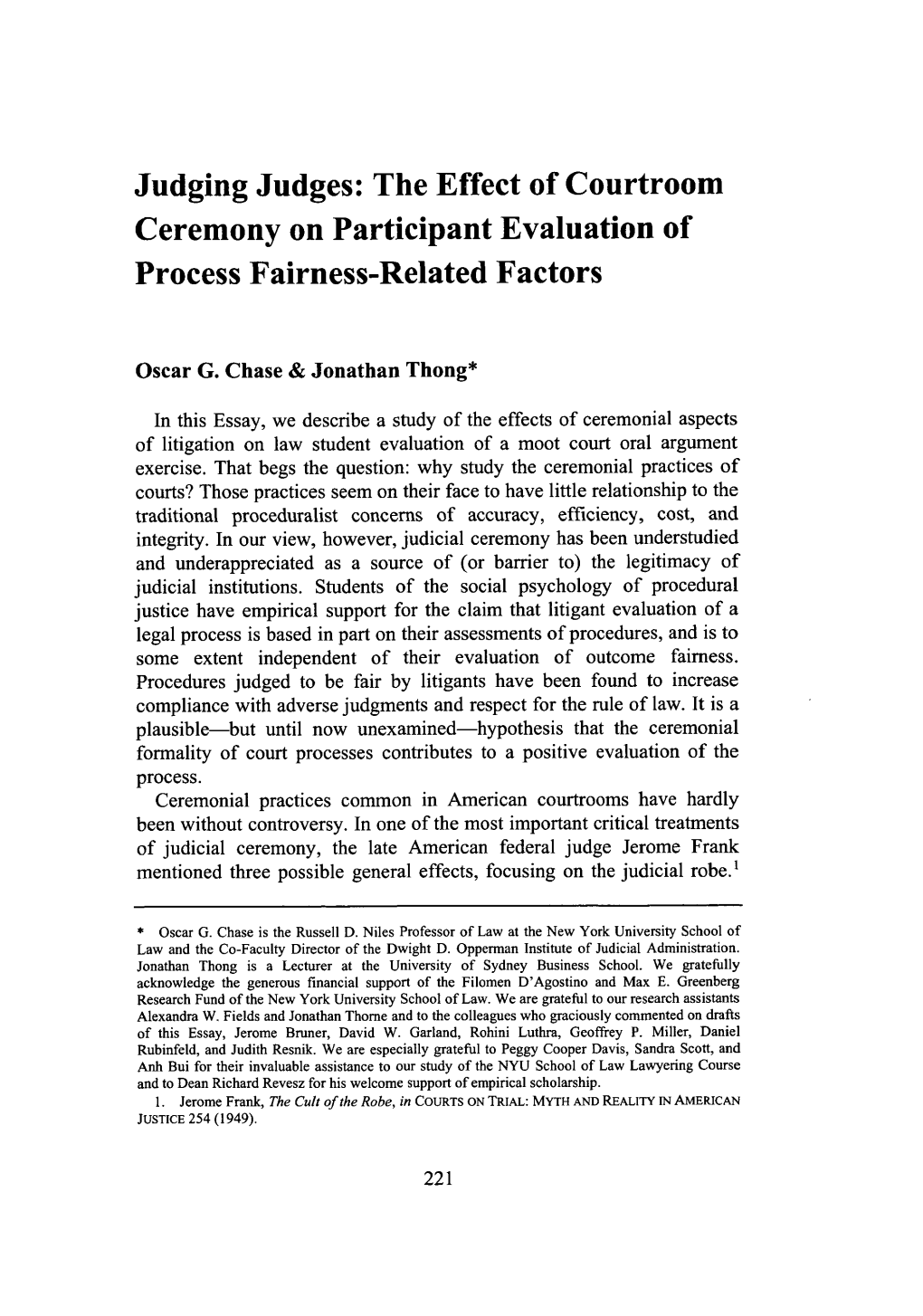 Judging Judges: the Effect of Courtroom Ceremony on Participant Evaluation of Process Fairness-Related Factors