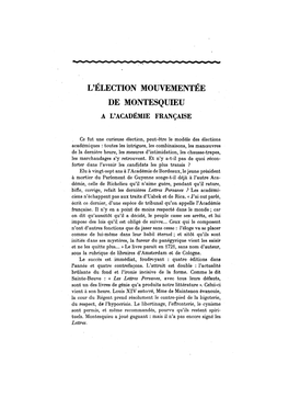 L'élection Mouvementée De Montesquieu a L'académie Française
