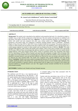 Outcomes of Labour of Nuchal Cord