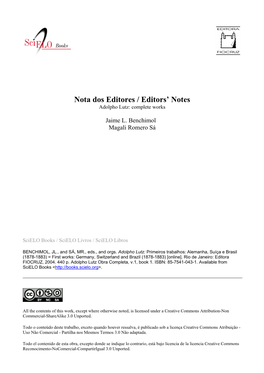 Nota Dos Editores / Editors' Notes