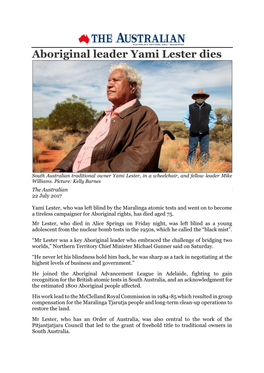 Aboriginal Leader Yami Lester Dies