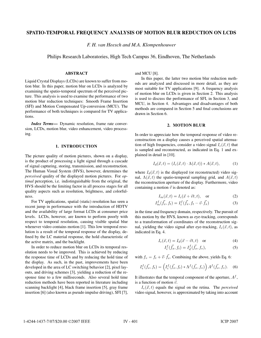 Spatio-Temporal Frequency Analysis of Motion Blur Reduction on Lcds