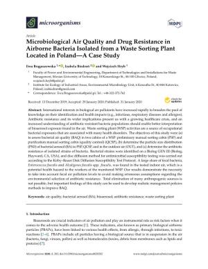Microbiological Air Quality and Drug Resistance in Airborne Bacteria Isolated from a Waste Sorting Plant Located in Poland—A Case Study