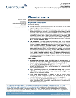 Chemical Sector Research Analysts SECTOR REVIEW