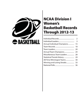 Division I Women’S Basketball Records Through 2012-13