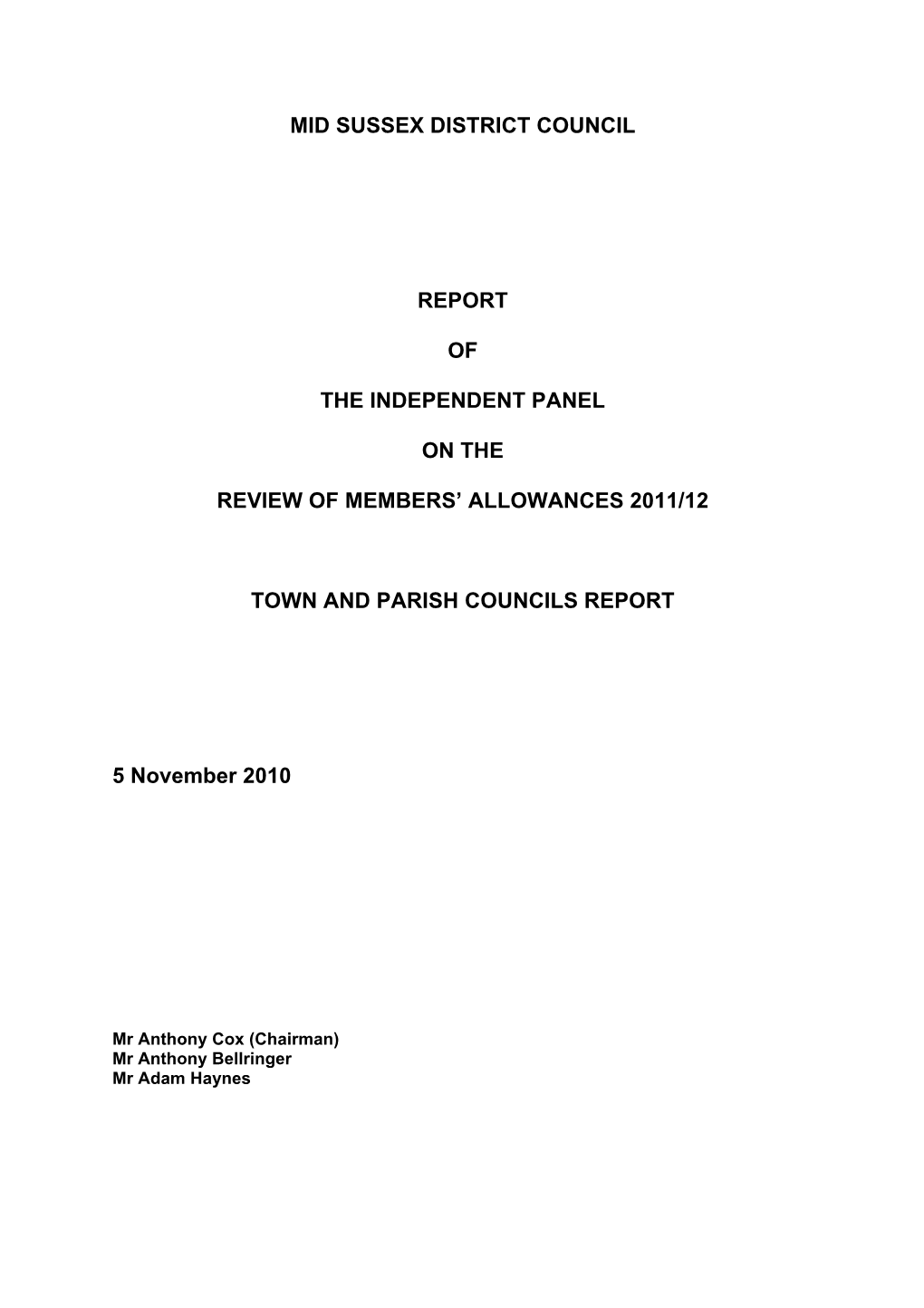 Town and Parish Council Allowances Report 2011/12