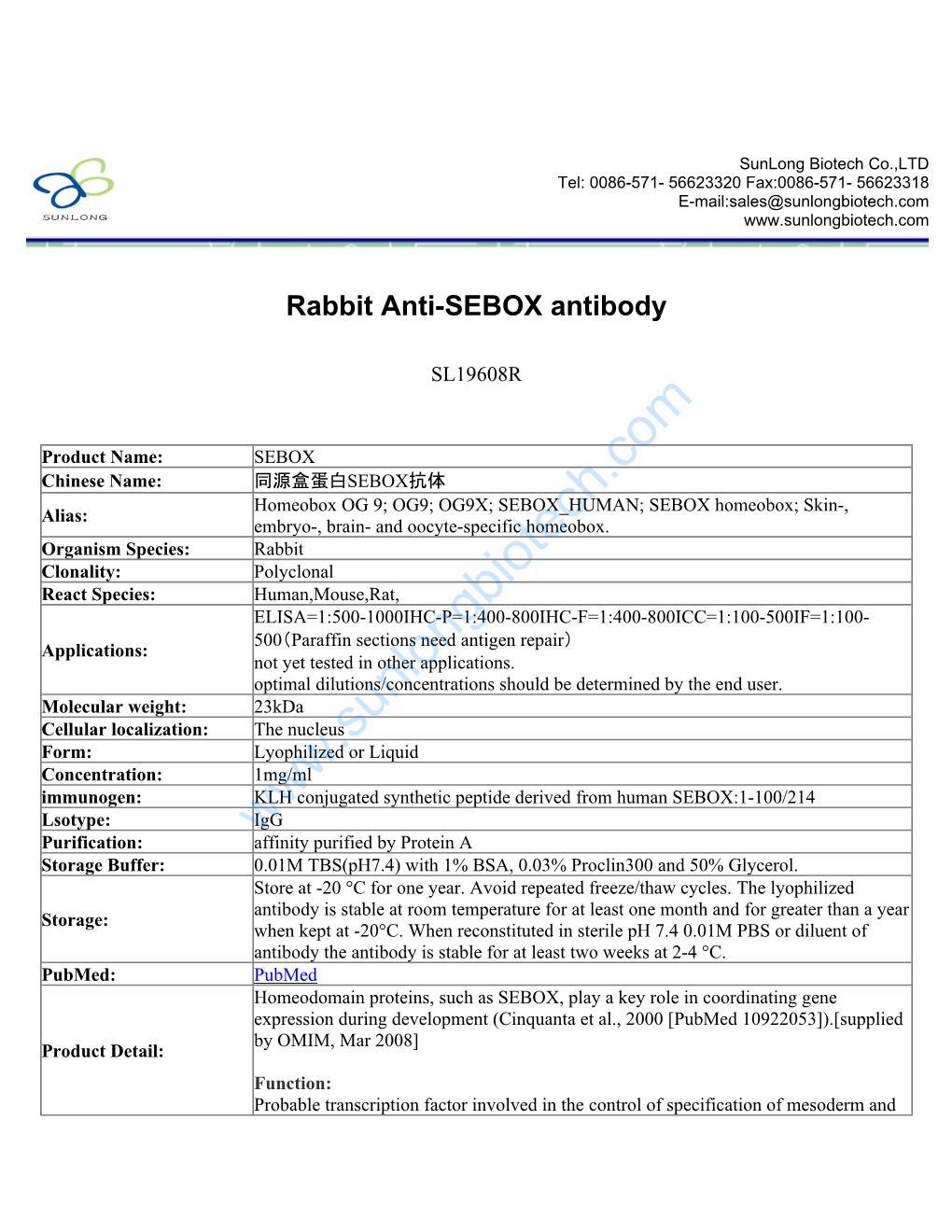 Rabbit Anti-SEBOX Antibody-SL19608R