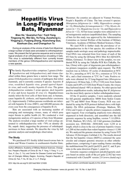 Hepatitis Virus in Long-Fingered Bats, Myanmar