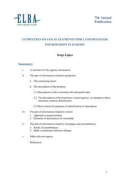 Guidelines on Legal Elements for European Land Register Information