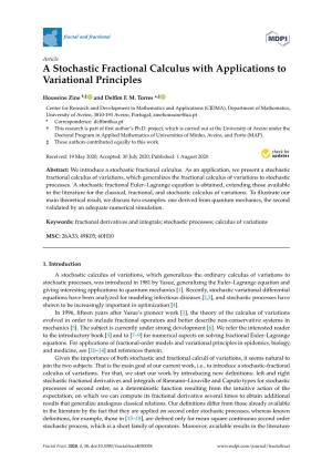 A Stochastic Fractional Calculus with Applications to Variational Principles