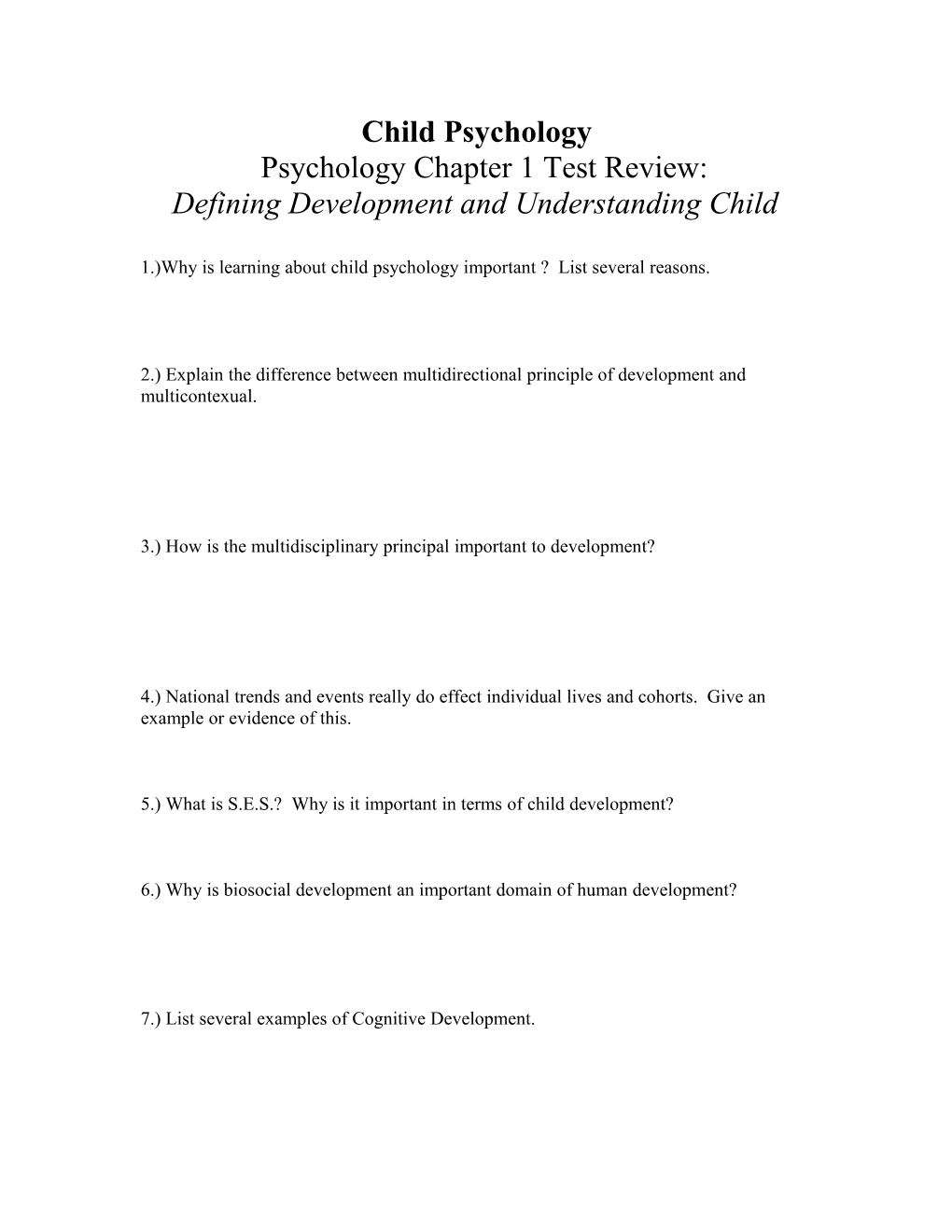 Chapter 1 Test Review