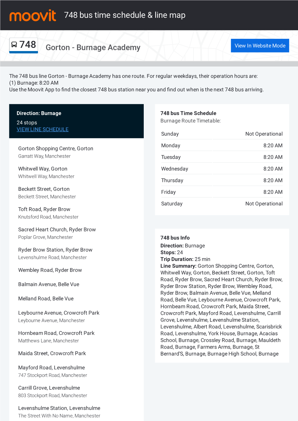 748 Bus Time Schedule & Line Route