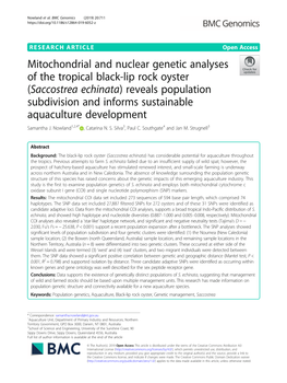 Mitochondrial and Nuclear Genetic Analyses of the Tropical Black-Lip