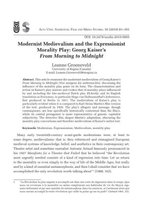 Modernist Medievalism and the Expressionist Morality Play