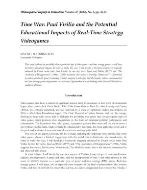 Time War: Paul Virilio and the Potential Educational Impacts of Real-Time Strategy Videogames