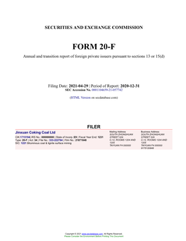 Jinxuan Coking Coal Ltd Form 20-F Filed 2021-04-29