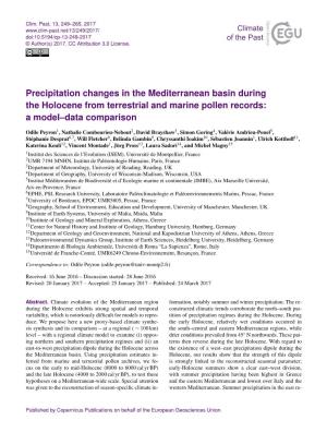 Precipitation Changes in the Mediterranean Basin During the Holocene from Terrestrial and Marine Pollen Records: a Model–Data Comparison