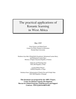 The Practical Applications of Koranic Learning in West Africa