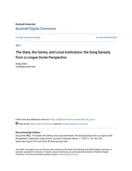 The State, the Gentry, and Local Institutions: the Song Dynasty from a Longue Durée Perspective