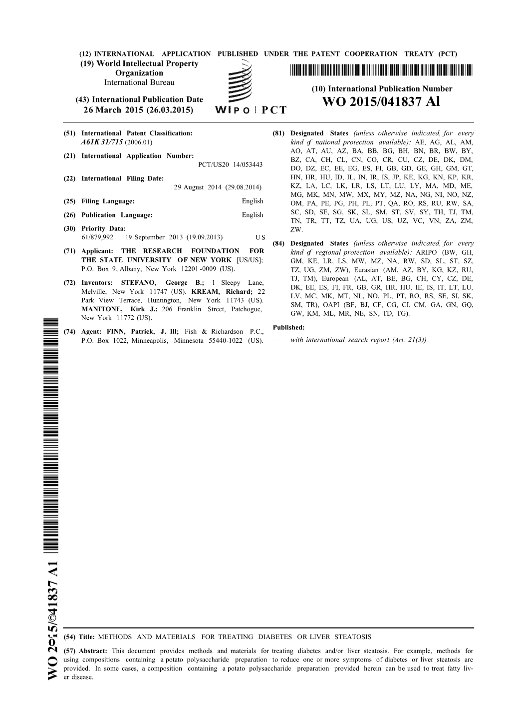 WO 2015/041837 Al 26 March 2015 (26.03.2015) P O P CT