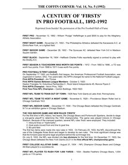 Firsts' in Pro Football, 1892-1992