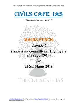 Civils Cafe IAS Mains Punch Capsule 2 : Committees & Budget 2019 for Mains 2019